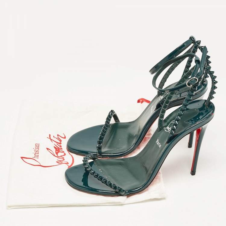 Pre Owned Christian Louboutin Green Patent Leather So Me Ankle Strap Sandals Size 36