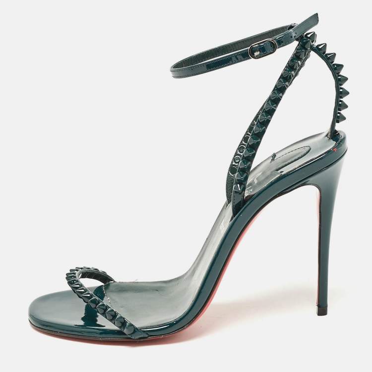 Pre Owned Christian Louboutin Green Patent Leather So Me Ankle Strap Sandals Size 36
