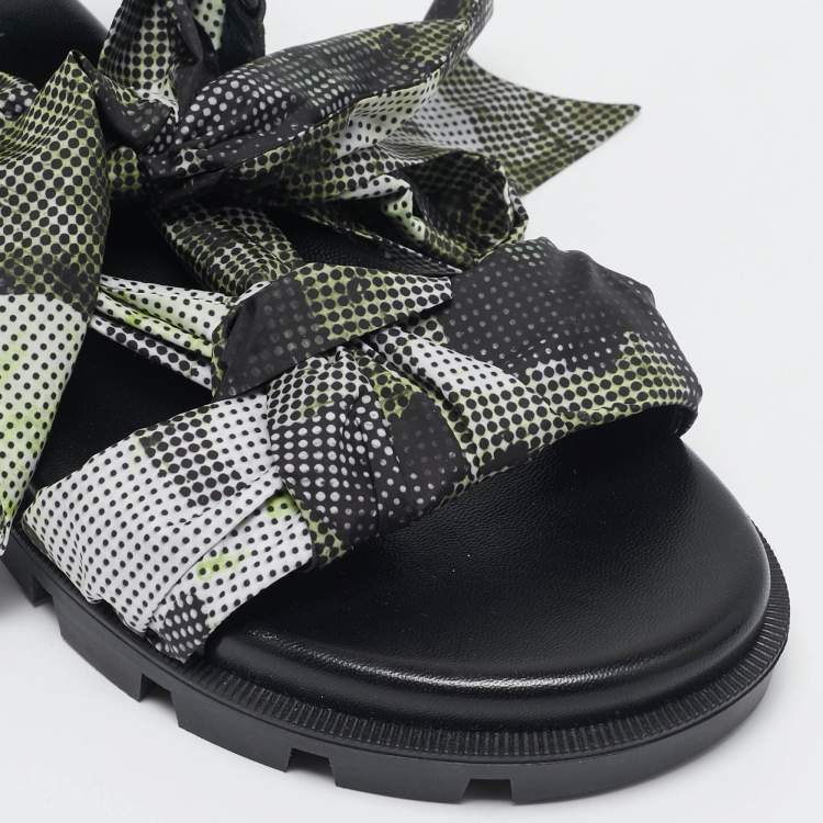 Pre Owned Christian Louboutin Green/Black Fabric and Leather Slingback Sandals Size 37