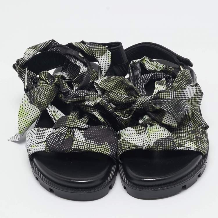 Pre Owned Christian Louboutin Green/Black Fabric and Leather Slingback Sandals Size 37