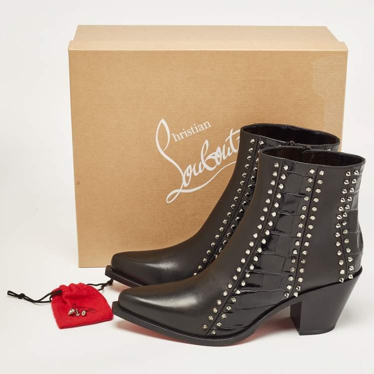 Pre Owned Christian Louboutin Black Croc Embossed and Leather With My Guitar Donna Boots Size 39.5