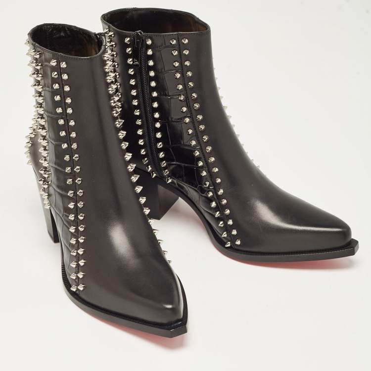 Pre Owned Christian Louboutin Black Croc Embossed and Leather With My Guitar Donna Boots Size 39.5