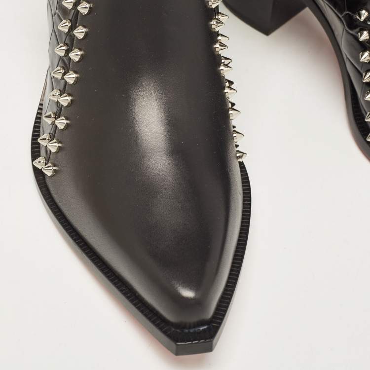 Pre Owned Christian Louboutin Black Croc Embossed and Leather With My Guitar Donna Boots Size 39.5