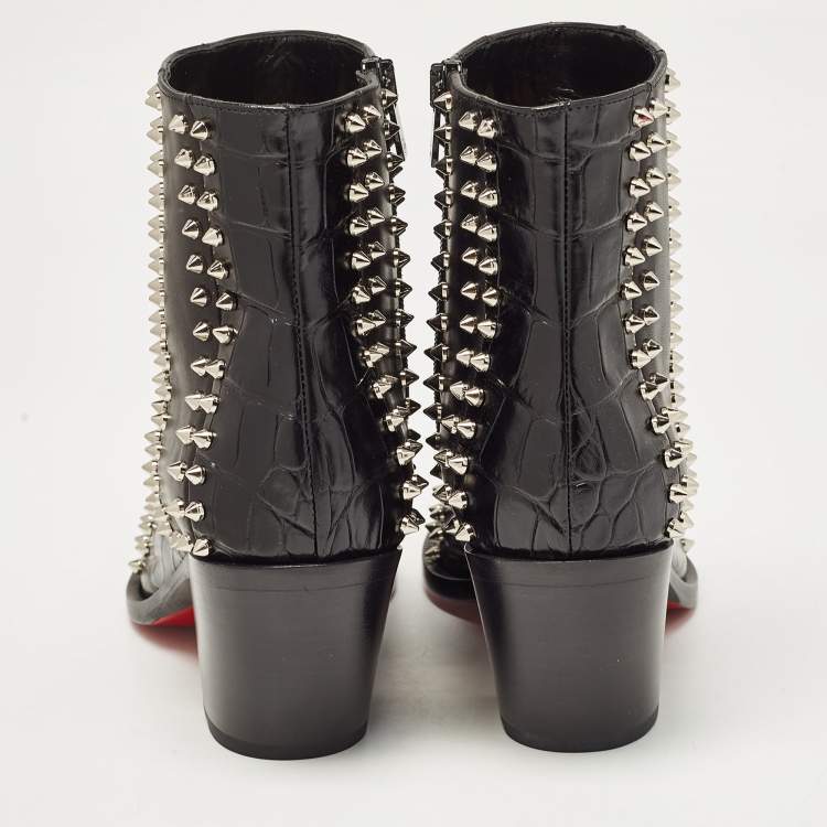 Pre Owned Christian Louboutin Black Croc Embossed and Leather With My Guitar Donna Boots Size 39.5