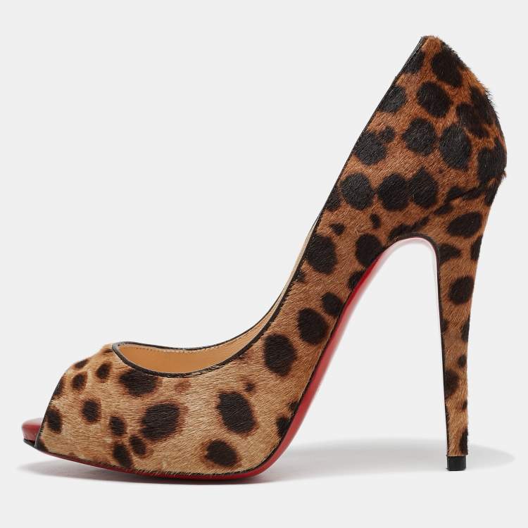 Pre Owned Christian Louboutin Brown Leopard Print Calf Hair Lady Claude Pumps Size 37.5