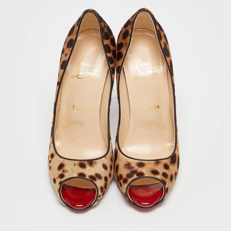 Pre Owned Christian Louboutin Brown Leopard Print Calf Hair Lady Claude Pumps Size 37.5