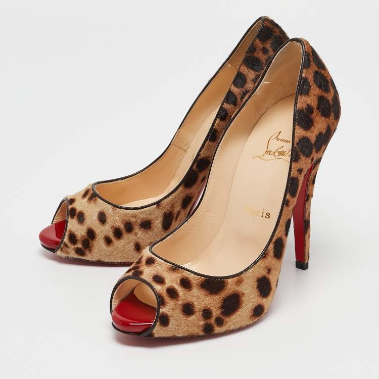 Pre Owned Christian Louboutin Brown Leopard Print Calf Hair Lady Claude Pumps Size 37.5