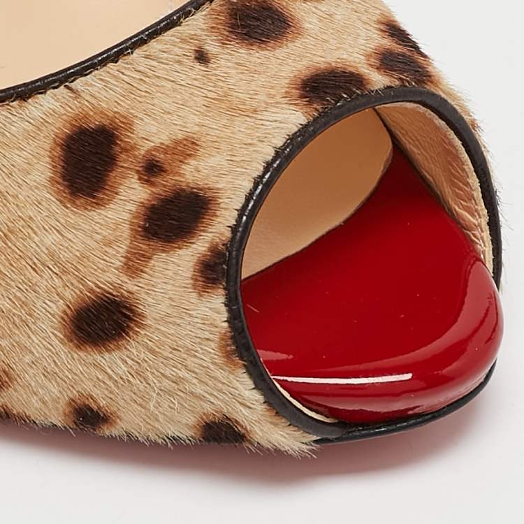 Pre Owned Christian Louboutin Brown Leopard Print Calf Hair Lady Claude Pumps Size 37.5