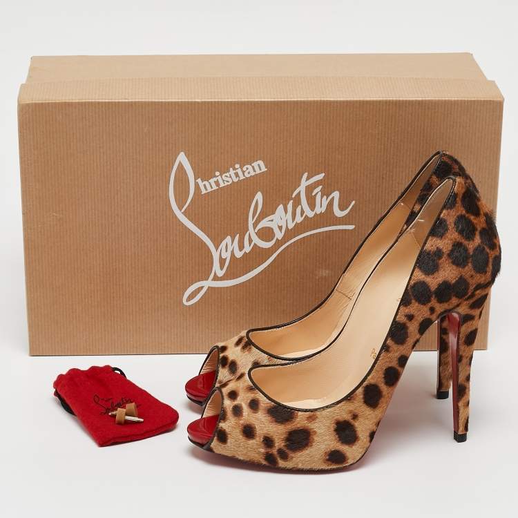 Pre Owned Christian Louboutin Brown Leopard Print Calf Hair Lady Claude Pumps Size 37.5