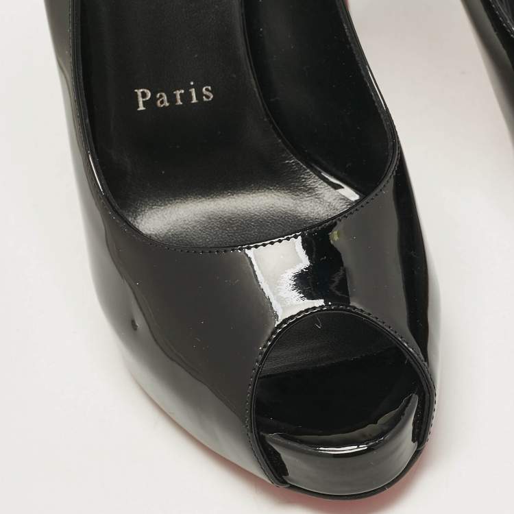 Pre Owned Christian Louboutin Black Patent Leather Hot Chick Alta Pumps Size 38