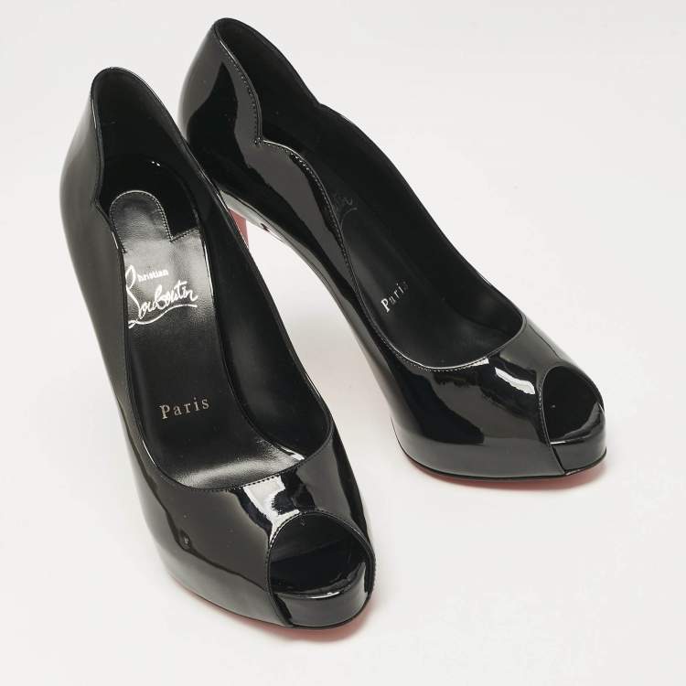 Pre Owned Christian Louboutin Black Patent Leather Hot Chick Alta Pumps Size 38