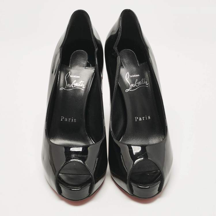 Pre Owned Christian Louboutin Black Patent Leather Hot Chick Alta Pumps Size 38