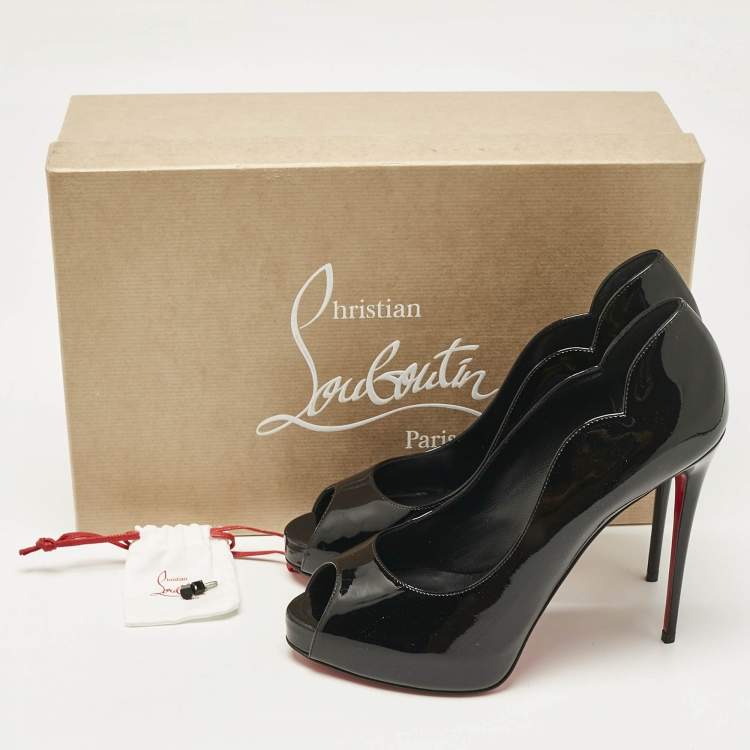 Pre Owned Christian Louboutin Black Patent Leather Hot Chick Alta Pumps Size 38