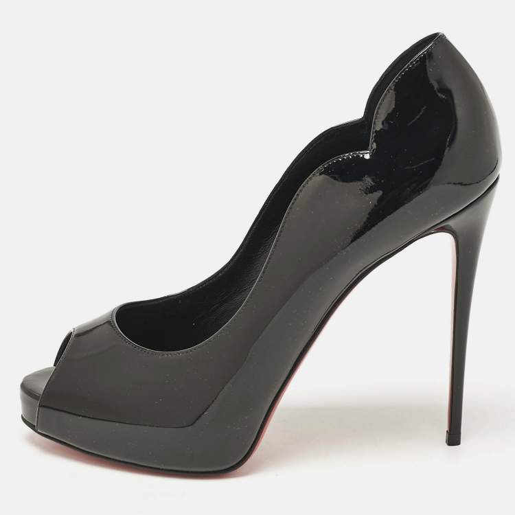Pre Owned Christian Louboutin Black Patent Leather Hot Chick Alta Pumps Size 38