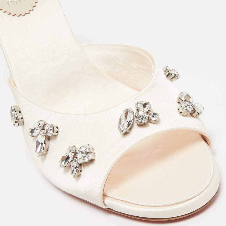Pre Owned Christian Louboutin Cream Satin Degraqueen Slide Sandals Size 39
