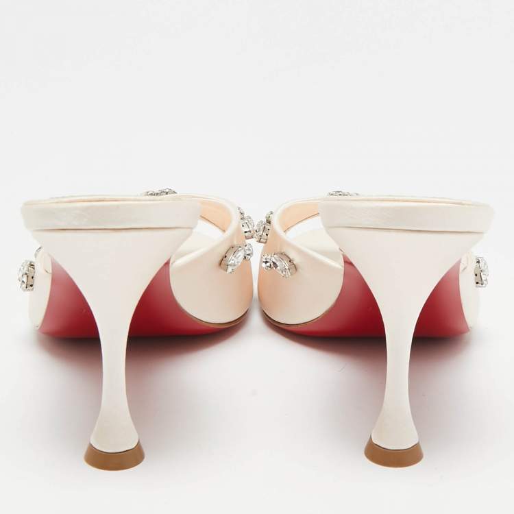 Pre Owned Christian Louboutin Cream Satin Degraqueen Slide Sandals Size 39
