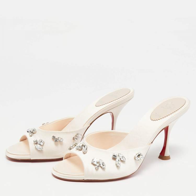 Pre Owned Christian Louboutin Cream Satin Degraqueen Slide Sandals Size 39