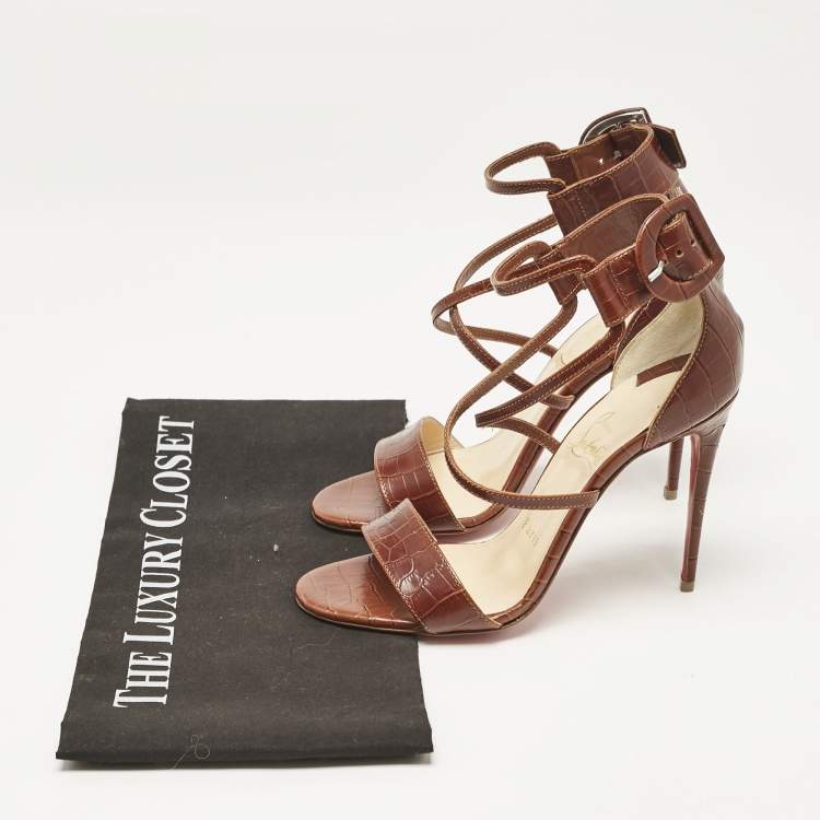 Pre Owned Christian Louboutin Brown Croc Embossed Leather Choca Sandals Size 36
