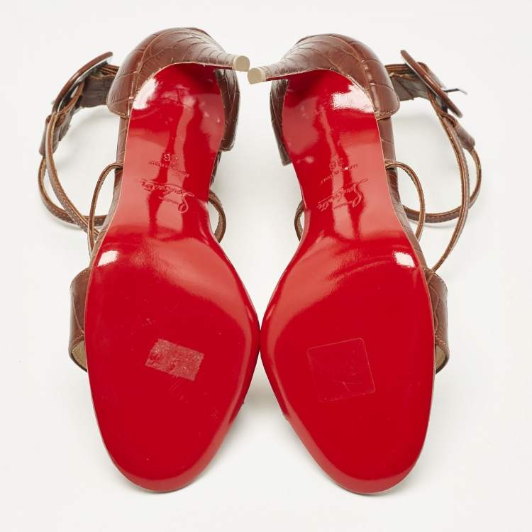 Pre Owned Christian Louboutin Brown Croc Embossed Leather Choca Sandals Size 36