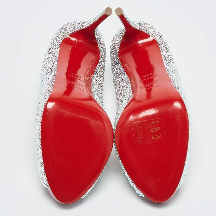 Pre Owned Christian Louboutin Metallic Pink Suede Crystal Embellished New Riche Peep Toe Pumps Size 37.5