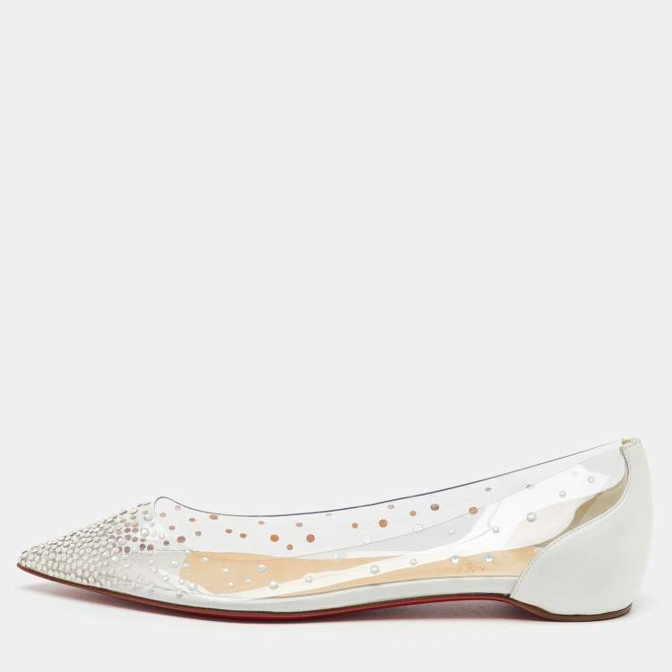 Pre Owned Christian Louboutin Transparent PVC and Leather Follies Strass Ballet Flats Size 38.5