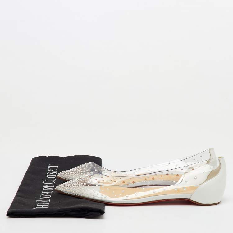 Pre Owned Christian Louboutin Transparent PVC and Leather Follies Strass Ballet Flats Size 38.5