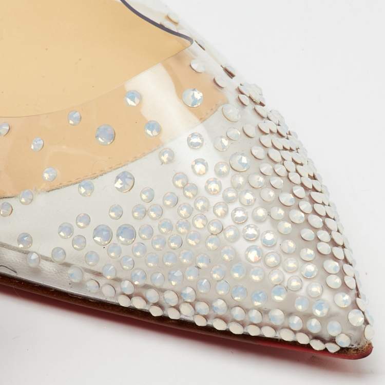 Pre Owned Christian Louboutin Transparent PVC and Leather Follies Strass Ballet Flats Size 38.5