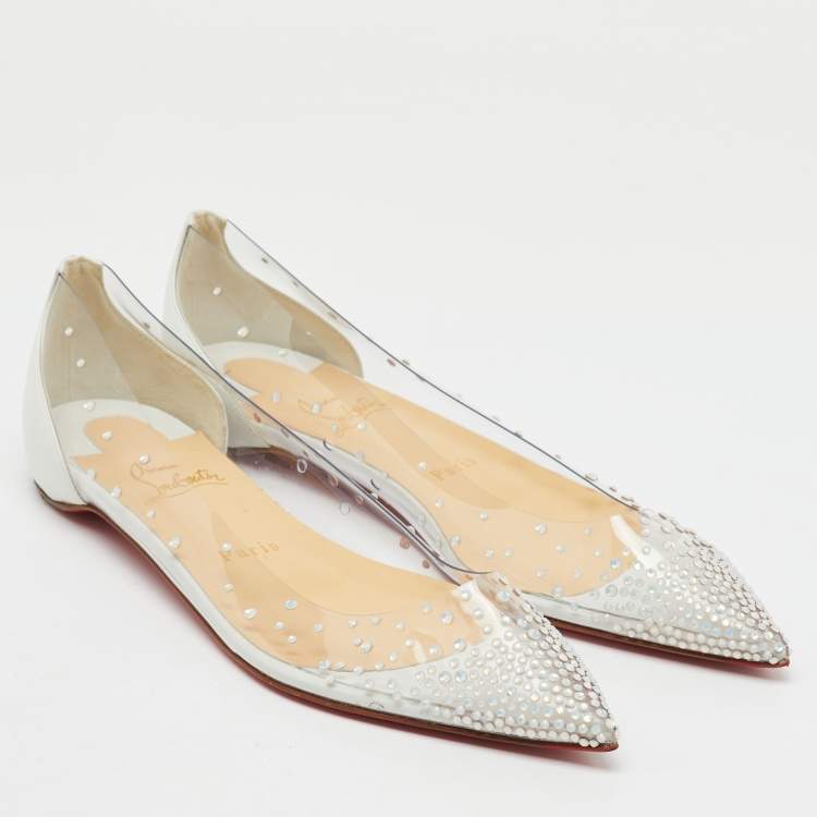 Pre Owned Christian Louboutin Transparent PVC and Leather Follies Strass Ballet Flats Size 38.5