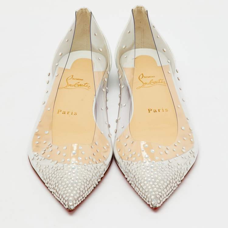 Pre Owned Christian Louboutin Transparent PVC and Leather Follies Strass Ballet Flats Size 38.5