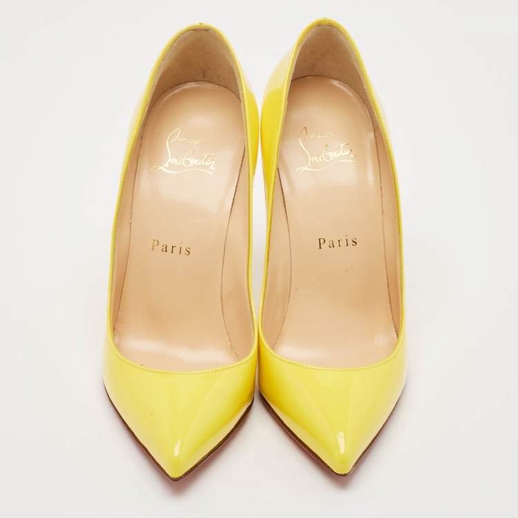 Pre Owned Christian Louboutin Yellow Patent Leather Pigalle Follies Pumps Size 36