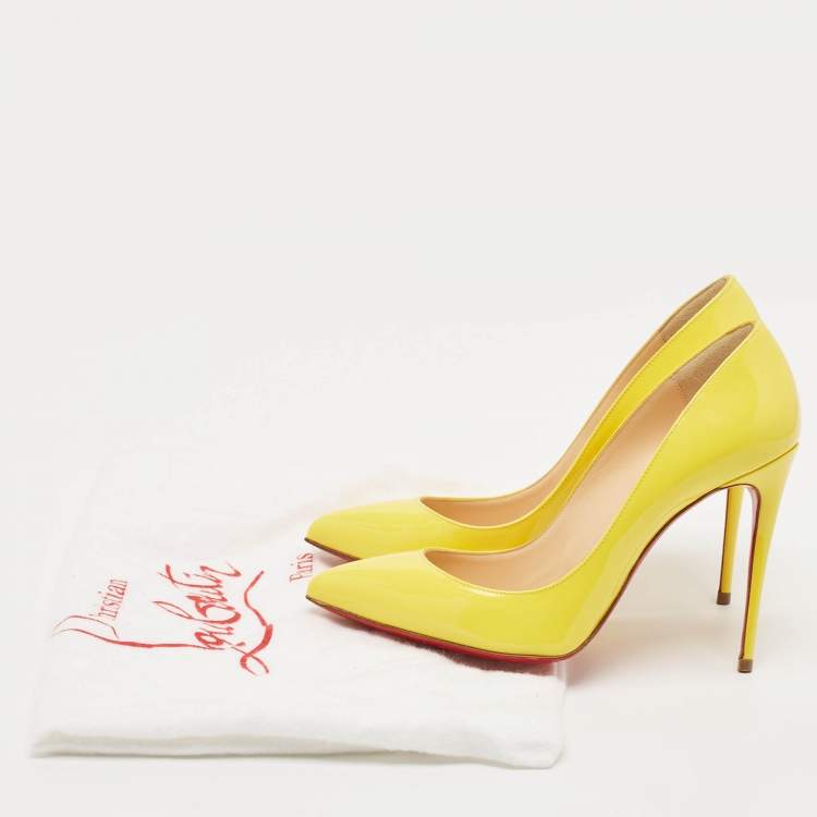 Pre Owned Christian Louboutin Yellow Patent Leather Pigalle Follies Pumps Size 36