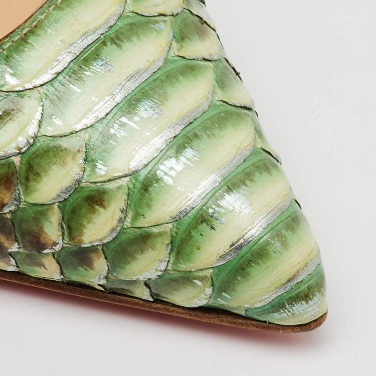 Pre Owned Christian Louboutin Green/Cream Python Leather So Kate Pumps Size 39