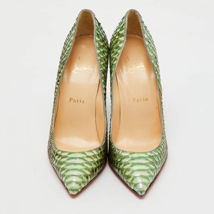 Pre Owned Christian Louboutin Green/Cream Python Leather So Kate Pumps Size 39