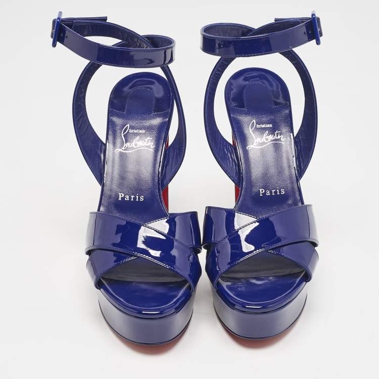 Pre Owned Christian Louboutin Blue Patent Leather Supramariza Platform Sandals Size 40