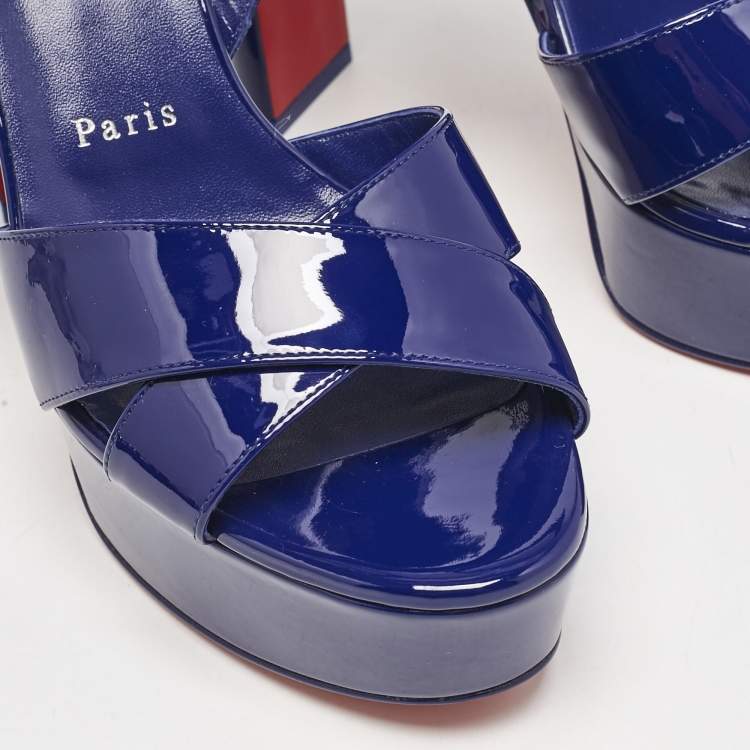 Pre Owned Christian Louboutin Blue Patent Leather Supramariza Platform Sandals Size 40