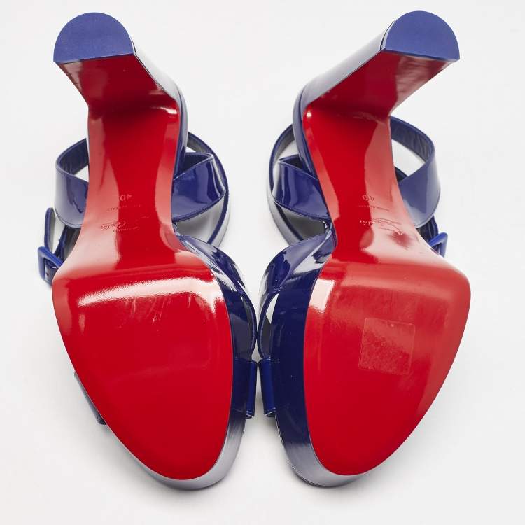 Pre Owned Christian Louboutin Blue Patent Leather Supramariza Platform Sandals Size 40
