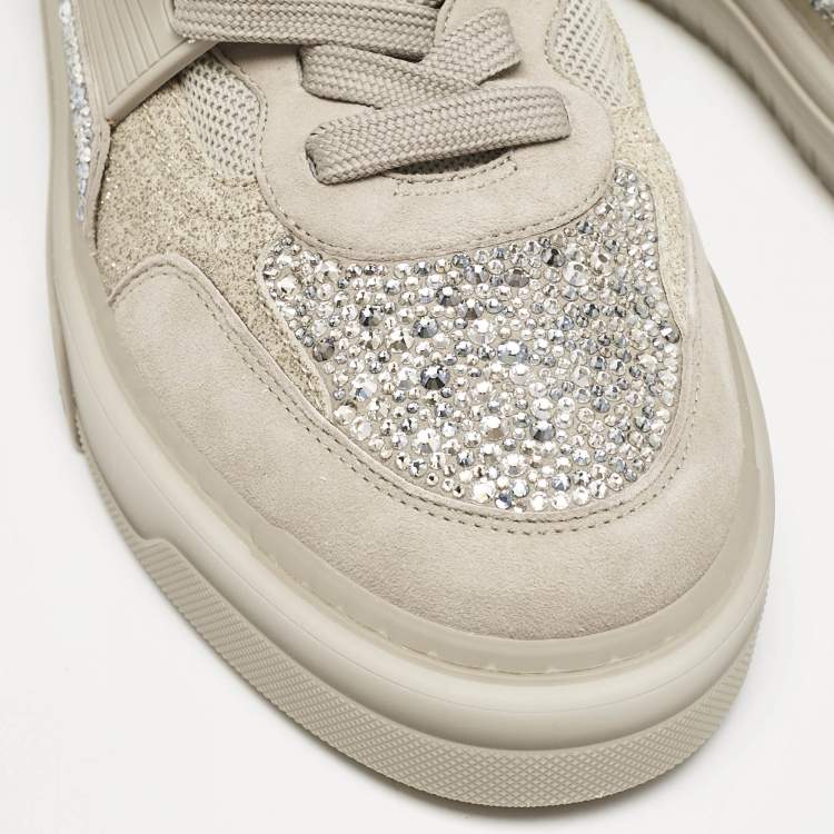 Pre Owned Christian Louboutin Grey Suede Astroloubi Strass Low Top Sneakers Size 41.5