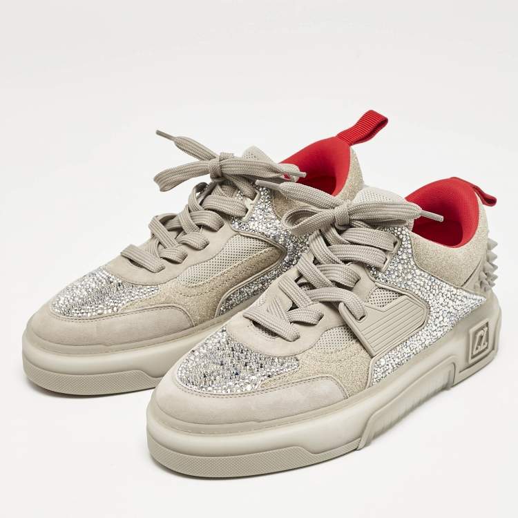 Pre Owned Christian Louboutin Grey Suede Astroloubi Strass Low Top Sneakers Size 41.5