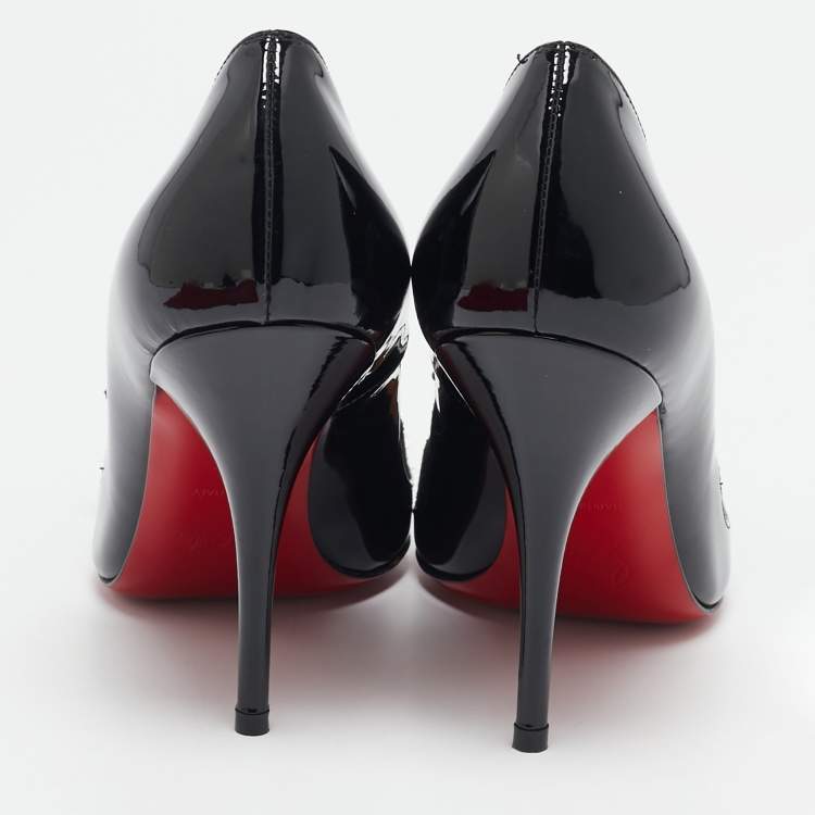 Pre Owned Christian Louboutin Black Patent Leather and Suede Queue Di Pie Pumps Size 36