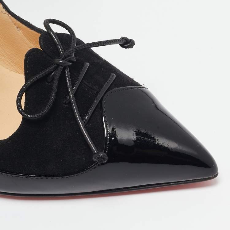 Pre Owned Christian Louboutin Black Patent Leather and Suede Queue Di Pie Pumps Size 36