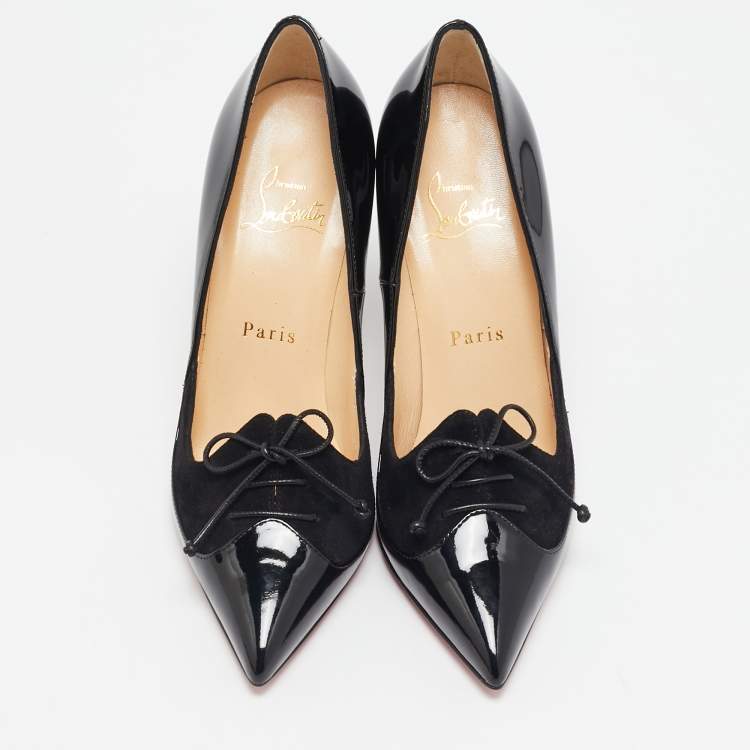 Pre Owned Christian Louboutin Black Patent Leather and Suede Queue Di Pie Pumps Size 36