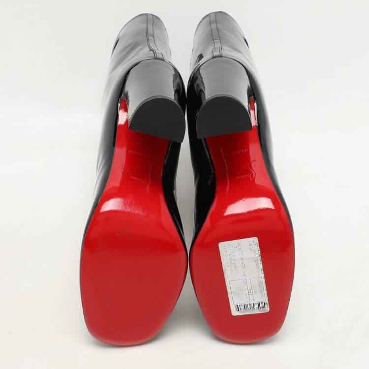 Pre Owned Christian Louboutin Black Patent Leather Tomette Mid Calf Boots Size 36.5