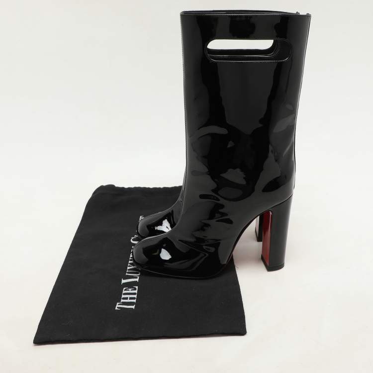Pre Owned Christian Louboutin Black Patent Leather Tomette Mid Calf Boots Size 36.5