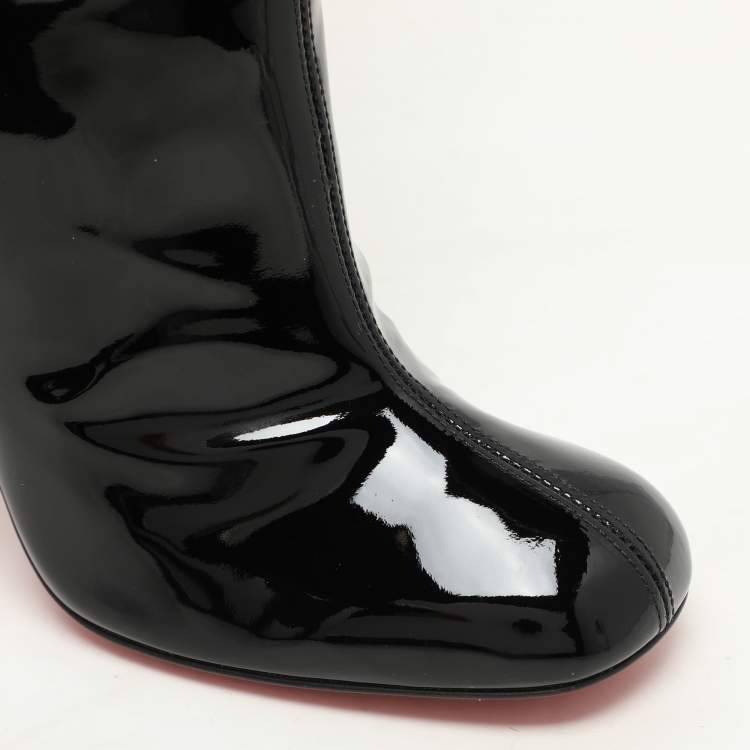 Pre Owned Christian Louboutin Black Patent Leather Tomette Mid Calf Boots Size 36.5