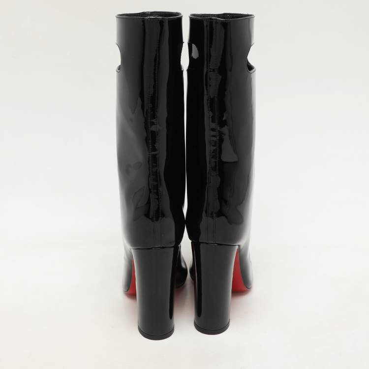 Pre Owned Christian Louboutin Black Patent Leather Tomette Mid Calf Boots Size 36.5