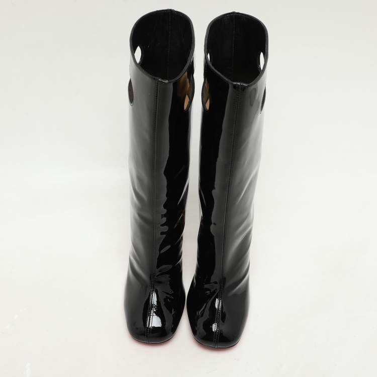 Pre Owned Christian Louboutin Black Patent Leather Tomette Mid Calf Boots Size 36.5