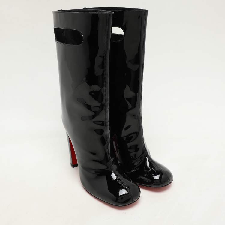 Pre Owned Christian Louboutin Black Patent Leather Tomette Mid Calf Boots Size 36.5