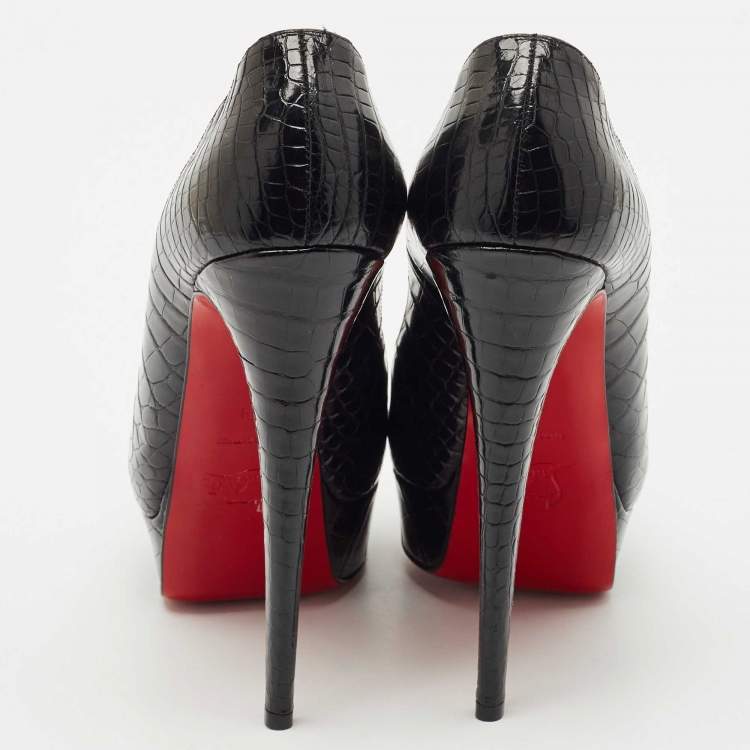 Pre Owned Christian Louboutin Black Alligator Lady Peep Toe Platform Pumps Size 38