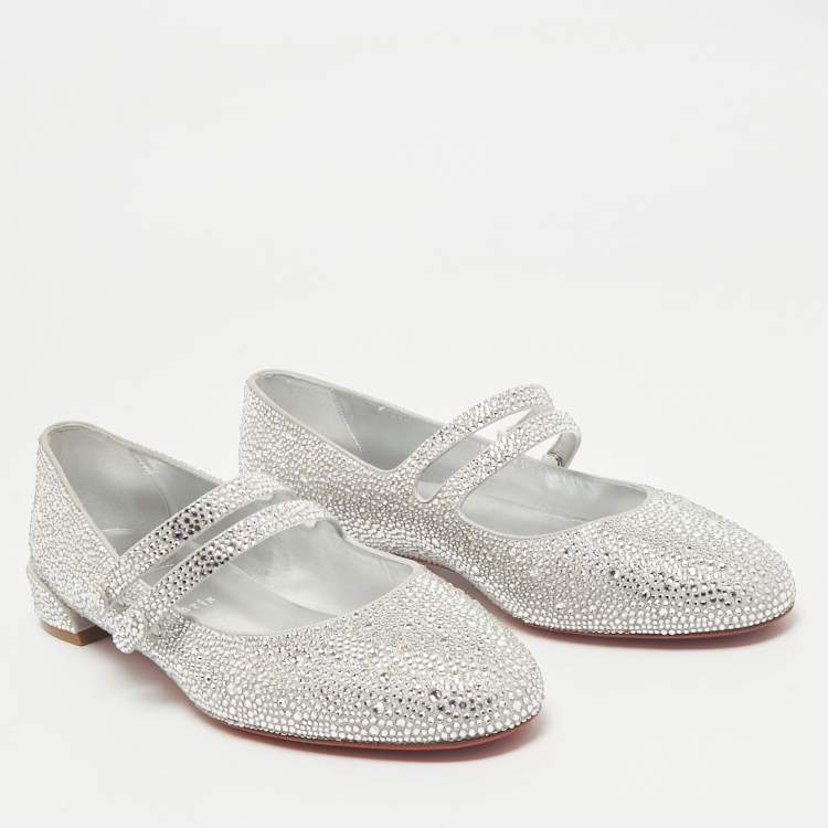 Pre Owned Christian Louboutin Silver Strass Sweet Jane Ballet Flats Size 40