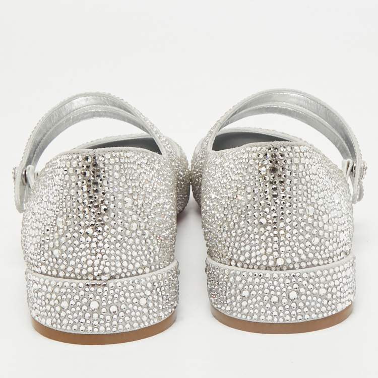 Pre Owned Christian Louboutin Silver Strass Sweet Jane Ballet Flats Size 40